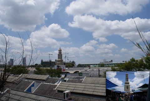 Brug klokketårnet som pejleærke. Klik for stort billede. Chatuchak Market